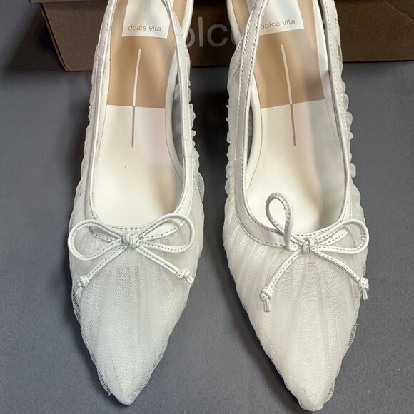 Dolce Vita ‘Yela’ White Tulle Pointed-Toe Slingback Heel Pumps - Picture 5 of 16